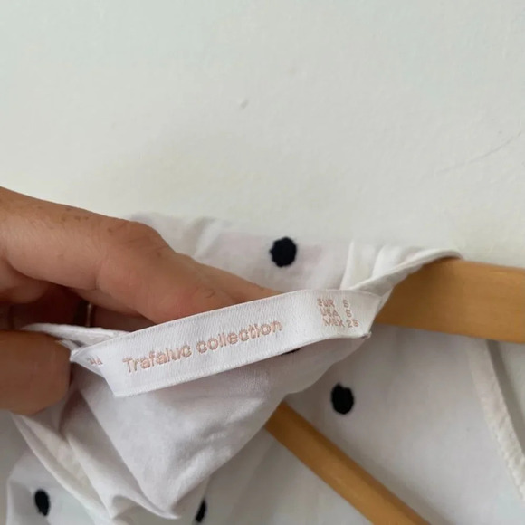 Zara Polka Dot Poplin Embroidered Tie Back  Babydoll Dress White Black Sz Small - Picture 9 of 10